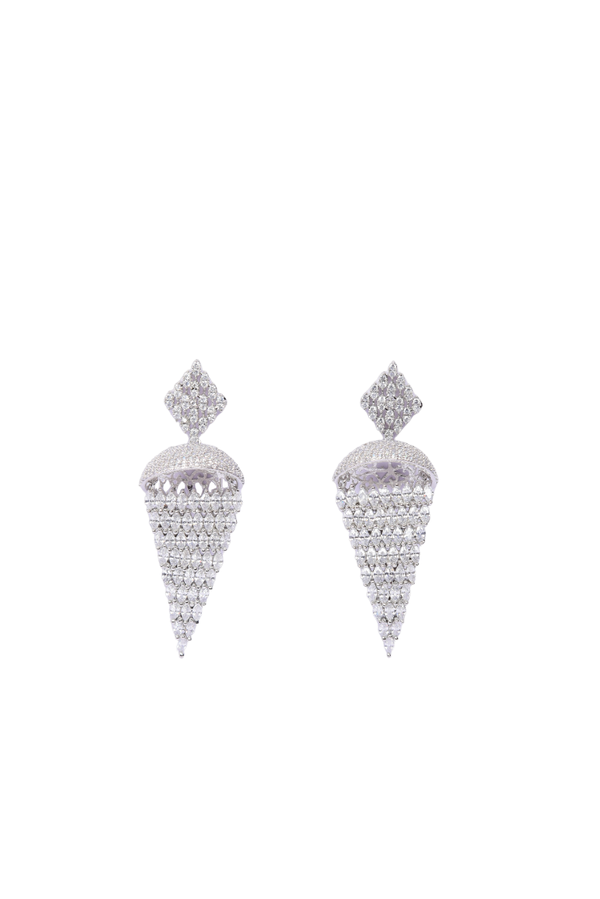 Namokriti Designer Statement Chandelier Drop Earrings – Silver-Tone Dangle Earrings for Wedding & Festive Looks